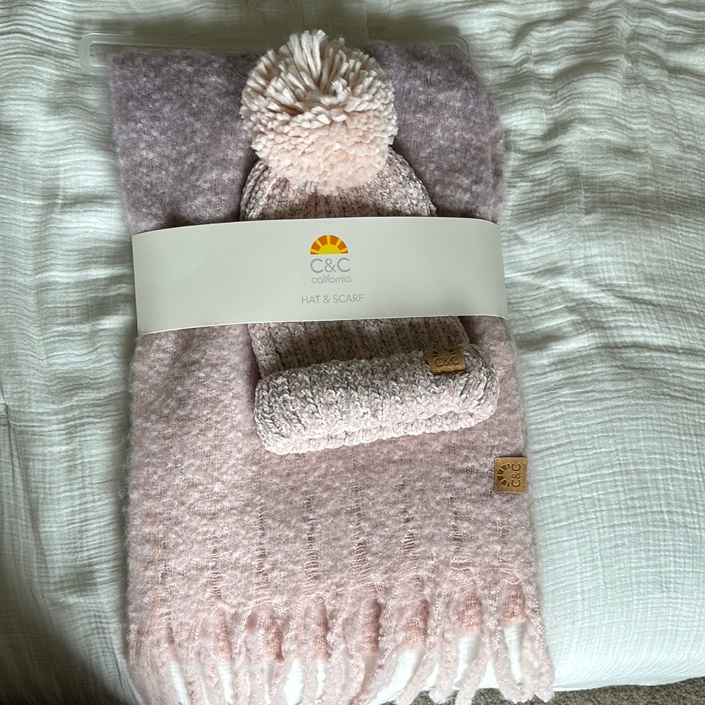 C&C California Pink and Purple Hat & Scarf Set